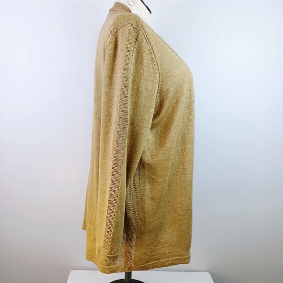 Talbots Plus Petite SZ 2Xp 100% Linen Open Front Cardigan Golden Tan CN151 NWT - Picture 6 of 7